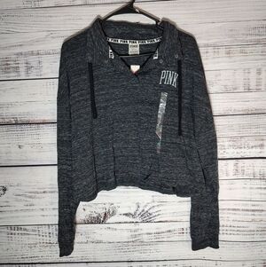 VS PINK Cropped Quarter Snap Pullover Sweatshirt Large Gray NWT